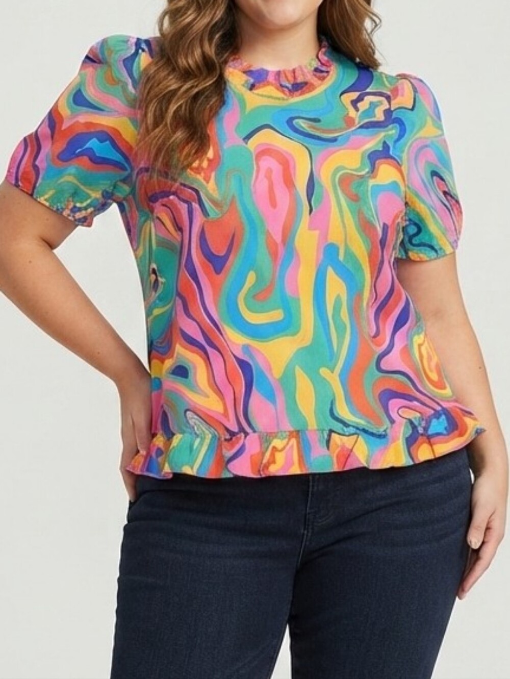 Emery Rose Colorful Ruffle Top - Picture 2 of 6